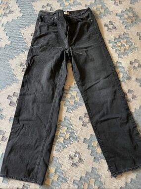 Madewell Black Jeans with Cream & Blue Embroidered Detail